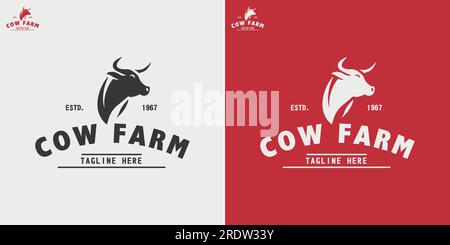 Cow head logo design, Cow head silhouette emblem logo label. Custom logo. Elegant logo symbol design illustration vector for company. Stock Vector
