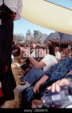 Gold Canyon AZ USA. 2/1999. Arizona Renaissance Festival 16th century lifestyle usually runs from 10 a.m. to 6 p.m. on Saturdays and Sundays, rain or shine, from February 4 through April 2.  Colorful costumes, plenty of food and wonderful entertainment for young and old. Stock Photo