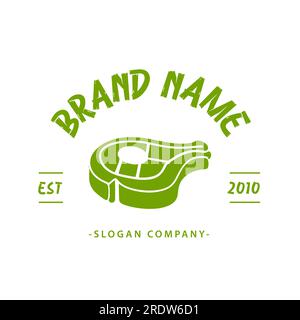 Vegetarian meat Premium logo. Plant based meat logo. Vegan steak with leaf vector design. Vegan meat made from plants. Stock Vector