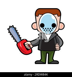 Murderer hold chainsaw . Halloween cartoon characters . Vector . Stock Vector