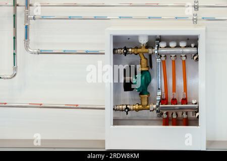 Heating boiler connection system in the house Stock Photo