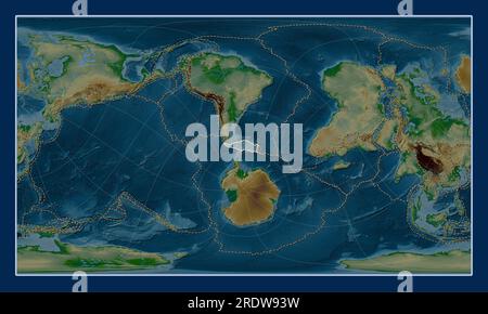 Scotia tectonic plate on the physical elevation map in the Patterson Cylindrical Oblique projection centered meridionally and latitudinally. Boundarie Stock Photo