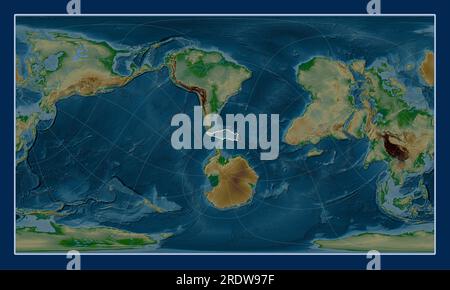 Scotia tectonic plate on the physical elevation map in the Patterson Cylindrical Oblique projection centered meridionally and latitudinally. Stock Photo