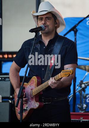 NEW YORK, NY, USA - JULY 14, 2023: Brad Paisley Performs on NBC's 'Today' Show Concert Series at Rockefeller Plaza. Stock Photo