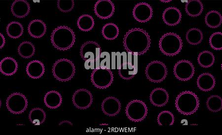 Texture seamless pattern of many multicolored simple round abstract carved bubbles circles of geometric shapes of gears with sharp edges on a purple b Stock Vector
