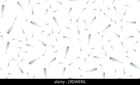 Endless seamless pattern of medical scientific medical objects of modern digital thermometers for measuring temperature on a white background. Vector Stock Vector