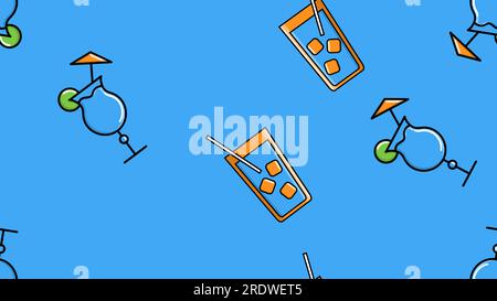 Seamless endless pattern of repeating glasses with tasty alcoholic cocktails drinks for parties on a blue background. Vector illustration. Stock Vector