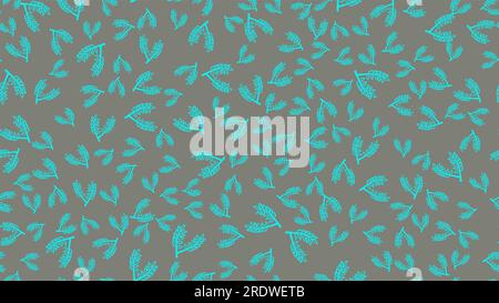 Texture seamless pattern of blue plant branches with leaves and stems of natural beautiful malt used in brewing to make beer on a gray background. Vec Stock Vector