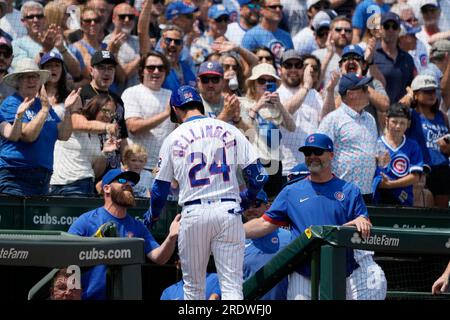 Los Angeles Dodgers center fielder Cody Bellinger (35) congratulates  Chicago Cubs left fielder Joc Pederson (24) after receiving his World  Series ring Stock Photo - Alamy