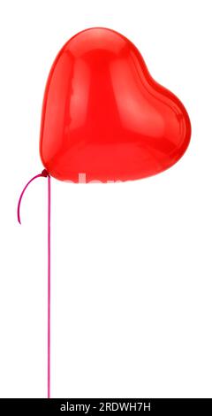 Red heart shape balloon and ribbon flying isolated on white background, Stock Photo