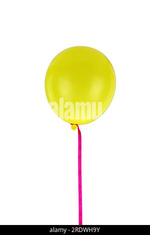 Yellow balloon and ribbon flying isolated on white background, Stock Photo