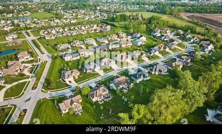 Mini mansion rich people homes million-dollar properties green forest line Stock Photo