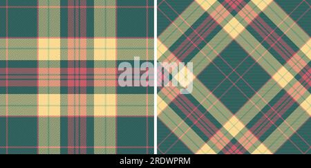 Seamless textile background of fabric tartan vector with a pattern texture plaid check set in summer colors. Stock Vector
