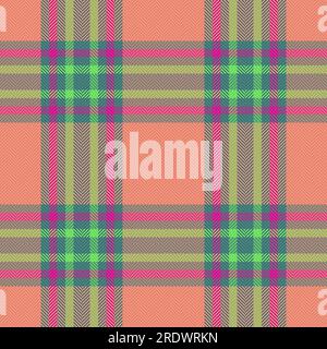 Check seamless tartan of fabric texture textile with a background pattern plaid vector in red and cyan colors. Stock Vector