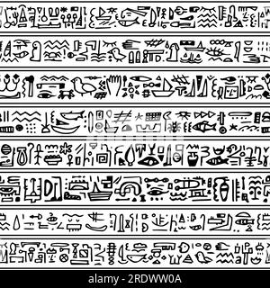 Monochrome egypt black white line art vector seamless pattern. Can be used as border for childish textile, book covers, wallpapers for egyptian lovers Stock Vector