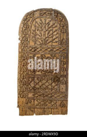 old vintage wooden door with iron mounting, Sweden, July 19, 2023 Stock Photo