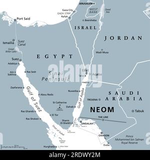 Neom, gray political map. Saudi megacity being built in the Tabuk ...