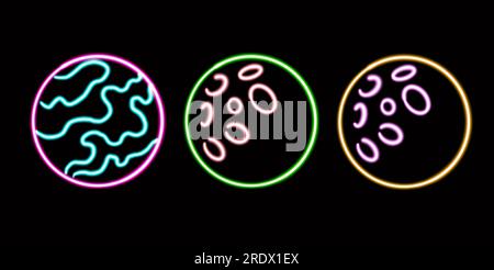 neon planets glowing desktop icon, space neon sticker, neon figure, glowing figure, neon geometrical figures  Stock Photo
