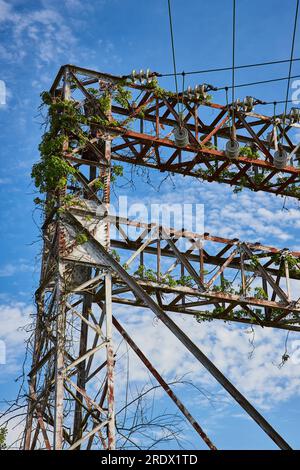 Power lines of blue sky and clouds Stock Photo - Alamy
