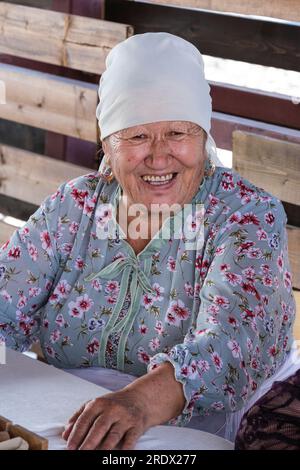 Kazakhstan,Charyn Canyon. Elderly Kazakh Woman. Stock Photo