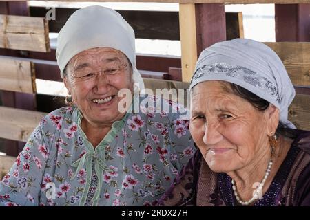 Kazakhstan,Charyn Canyon. Elderly Kazakh Women. Stock Photo