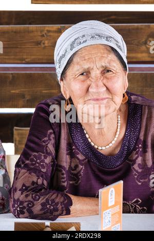 Kazakhstan,Charyn Canyon. Elderly Kazakh Woman. Stock Photo