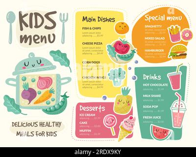 Menu for kids. Restaurant template menu print design with place for text recent vector Stock Vector