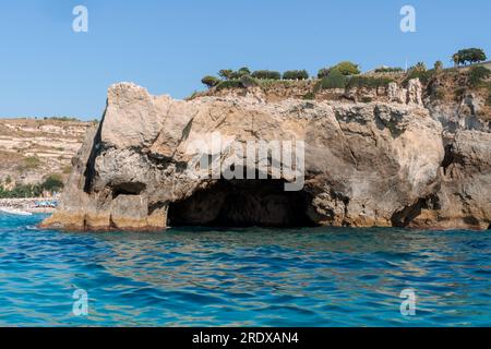 View of coastline in southern Italy. Scenic view from the boat on sunny summer day. Calabria, Scilla shore Stock Photo