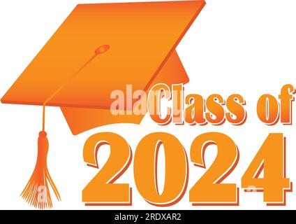 Orange Class of 2024 Graduation Cap Stock Vector