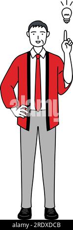 Senior man wearing a red happi coat coming up with an idea, Vector Illustration Stock Vector