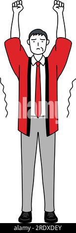 Senior man wearing a red happi coat stretching and standing tall, Vector Illustration Stock Vector