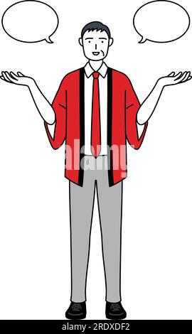 Senior man wearing a red happi coat with wipeout and comparison, Vector Illustration Stock Vector