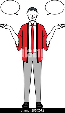 Senior man wearing a red happi coat smiling and jumping, Vector ...