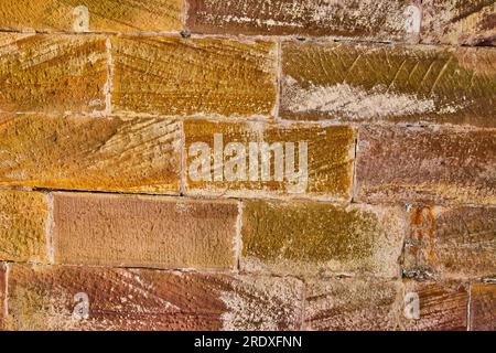 Horizontal golden and earth tone brick wall abstract background asset Stock Photo