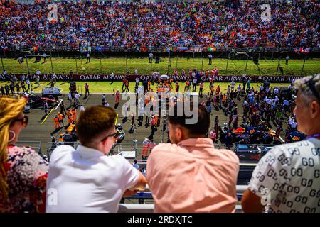 Budapest, Hungary. 23rd July, 2023. General view of the grid prior to the start of the Hungarian F1 Grand Prix race at the Hungaroring, near Budapest. (Photo by Jure Makovec/SOPA Images/Sipa USA) Credit: Sipa USA/Alamy Live News Stock Photo