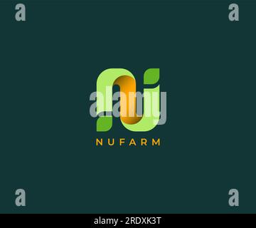 Geometric linked Letter n u whit green leaf Vector Template Abstract Monogram Symbol . n u whit green leaf Letter Usable For Best Modern, Business, Co Stock Vector