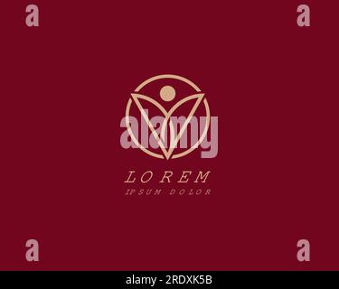 logotype letter v isolated circle with dot as head. logotype for human resource. young people. health, motion Stock Vector