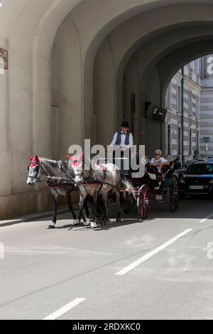 Vienna, Austria - June 13, 2023: Walking cart with horses on  Josefsplatz Square in Vienna Stock Photo