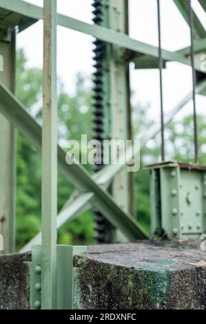 Counterweight of a lock and dam mechanical structure along the Erie Canal Trail outside of Rochester, NY Stock Photo