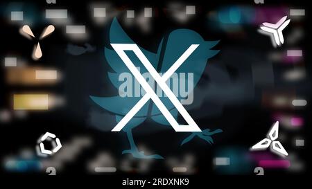 Twitter owner Elon Musk announced that his logo would be changed from a bird to an X. Musk posted a possible future design for Twitter on July 23, 202 Stock Photo