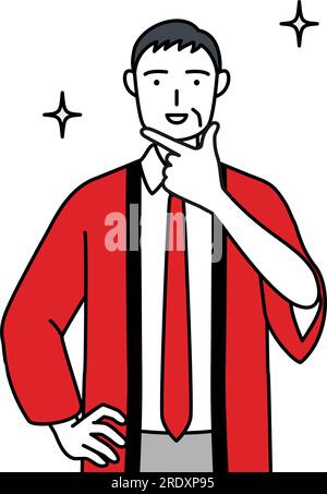 Senior man wearing a red happi coat in a confident pose, Vector ...