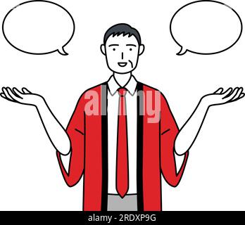 Senior man wearing a red happi coat with wipeout and comparison, Vector Illustration Stock Vector