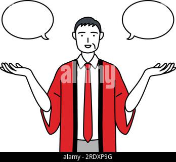 Senior man wearing a red happi coat tapping his chest, Vector ...