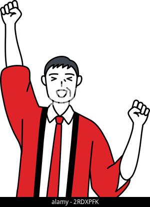 Senior man wearing a red happi coat holding a placard with an X ...
