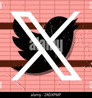 Twitter owner Elon Musk announced that his logo would be changed from a bird to an X. Musk posted a possible future design for Twitter on July 23, 202 Stock Photo