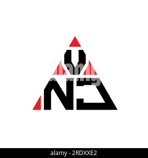 VNJ triangle letter logo design with triangle shape. VNJ triangle logo design monogram. VNJ triangle vector logo template with red color. VNJ triangul Stock Vector