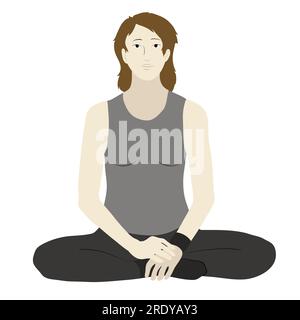 Woman doing yoga exercise called: Cross Legged Twist, sanskrit name:  Parivrtta Sukhasana, isolated on white background Stock Photo - Alamy