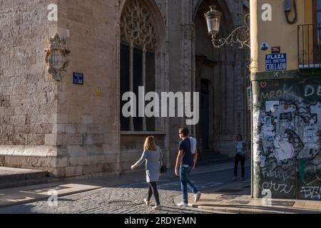 Street scene in front of the Lonja, the silk exchange, which has been a UNESCO World Heritage Site since 1996. Stock Photo