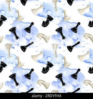 Watercolor chess knights pieces black and white illustration isolated ...