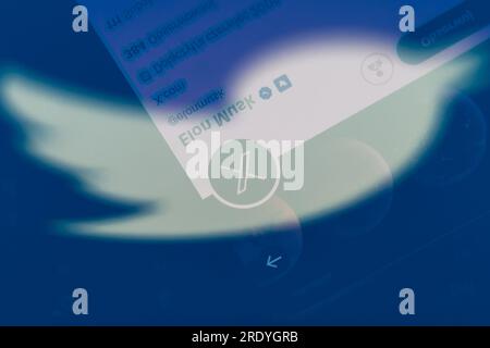 Poland. 24th July, 2023. In this photo illustration the X (Twitter) logo seen displayed on a smartphone. Twitter owner Elon Musk announced on Sunday 23 July, that the iconic blue bird would disappear from the website's logotype. The platform is also to function under the name X. Credit: SOPA Images Limited/Alamy Live News Stock Photo